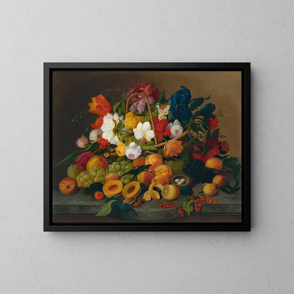 Vruchten en bloemen - Severin Roesen — ingelijst kunstwerk aan de muur