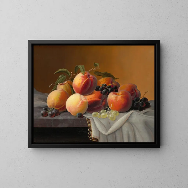 Perziken, druiven en appels - Severin Roesen — ingelijst kunstwerk aan de muur