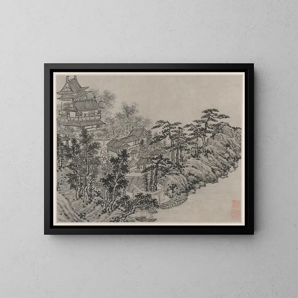Pavillon van de wolkenklimwandeling van de Twaalf uitzichten van de tijgerberg in Suzhou - Shen Zhou — ingelijst kunstwerk aan de muur