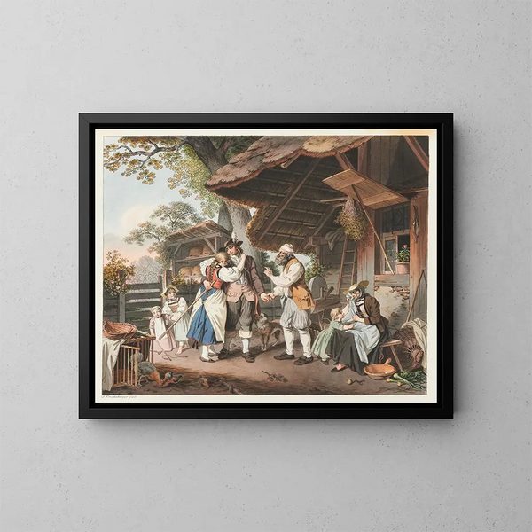 Vertrek van de Zwitserse soldaat - Sigmund Freudenberger — ingelijst kunstwerk aan de muur