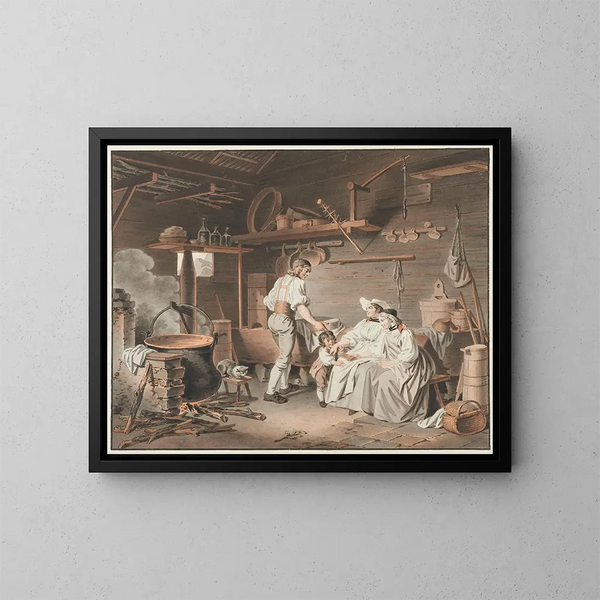 Het bezoekje aan de chalet - Sigmund Freudenberger — ingelijst kunstwerk aan de muur