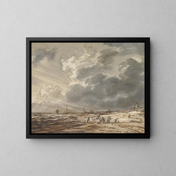 La Plage à Scheveningen - Simon Andreas Krausz — ingelijst kunstwerk aan de muur