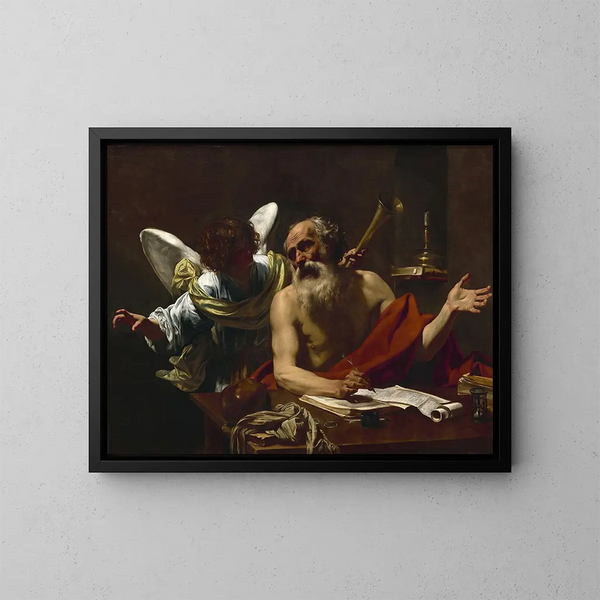 Sint Jerome en de engel - Simon Vouet — ingelijst kunstwerk aan de muur