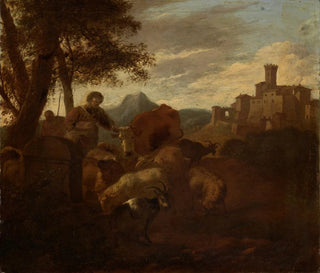 Simon van der Does - Hirten und Herde in sdlicher Landschaft.webp
