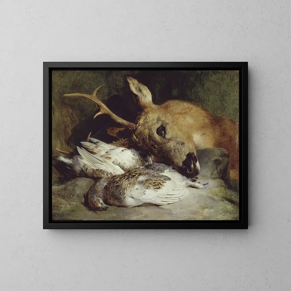 Tête de chevreuil et deux lagopèdes - Sir Edwin Henry Landseer — ingelijst kunstwerk aan de muur