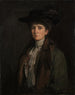 Een dame in bruin die men denkt te zijn Margaret Edith Bannatyne Cobb - Sir John Lavery — weergave van het kunstwerk