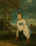Portrait of Master William Cavendish standing astride a black dog in a landscape - Sir Joshua Reynolds — artwork view