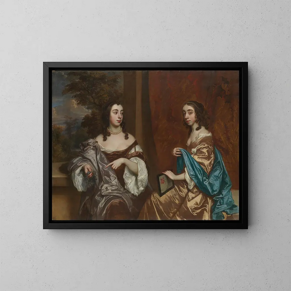 van Mary Capel, hertogin van Beaufort, en haar zus Elizabeth, gravin van Carnarvon - Sir Peter Lely — ingelijst kunstwerk aan de muur