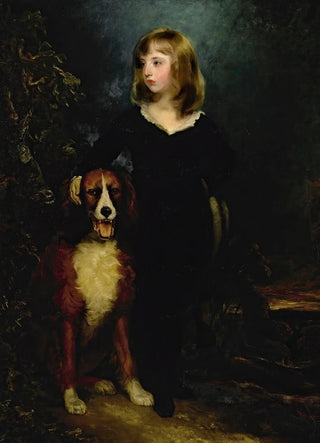 Sir Thomas Lawrence - Portrait of a Boy FullLength Standing In a Landscape With His Dog Said To Be Master Arbuthnot.webp