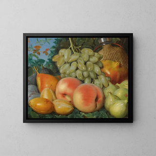 Spanish School - A Still Life With Figs Plums A Pear White Grapes And A Flask.webp
