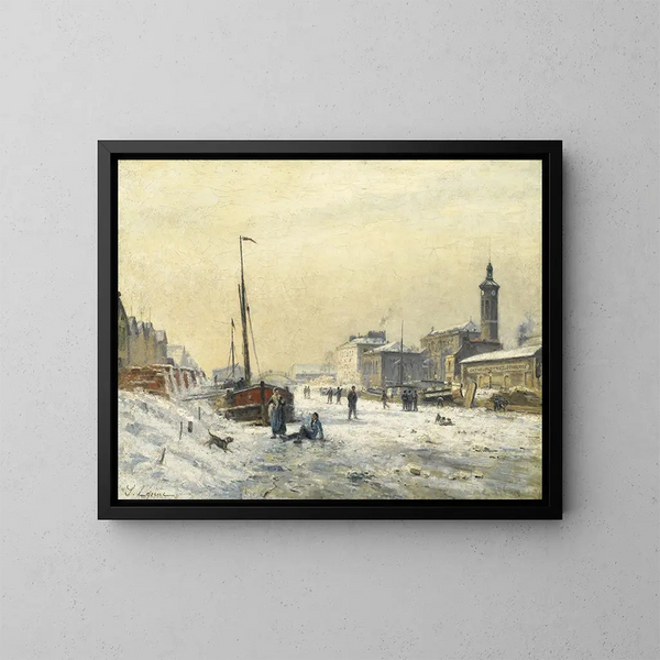 Het Bassin van La Villette in de winter - Stanislas Lépine — ingelijst kunstwerk aan de muur