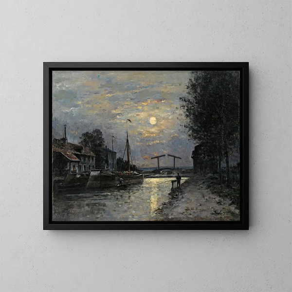 Le Canal Saint-Denis, maanlicht effect - Stanislas Lépine — ingelijst kunstwerk aan de muur