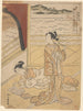 van twee courtisanes op een terras, de ene lezend, de andere roken - Suzuki Harunobu — weergave van het kunstwerk