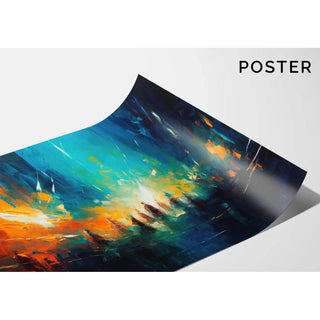 Tableau Abstrait – Convergence Chromatique | Affiche Murale Dynamique aux Couleurs Contrastées et Silhouettes Évanescentes