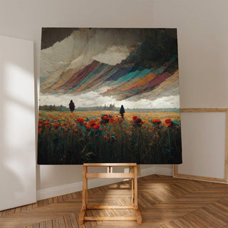 Tableau Abstrait – Éclat Suspendu | Affiche Murale Surréaliste avec Champ de Fleurs et Ciel Texturé | Déco Poétique et Mystérieuse pour Salon ou Chambre