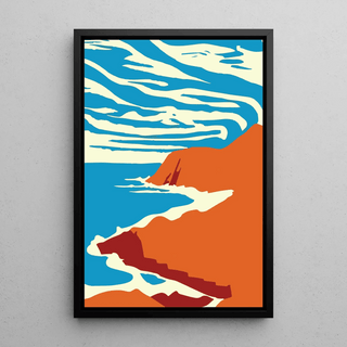 Tableau Coloré – Falaises au Ciel Zébré | Affiche Paysage Côtier Minimaliste | Déco Moderne pour Salon, Chambre ou Bureau