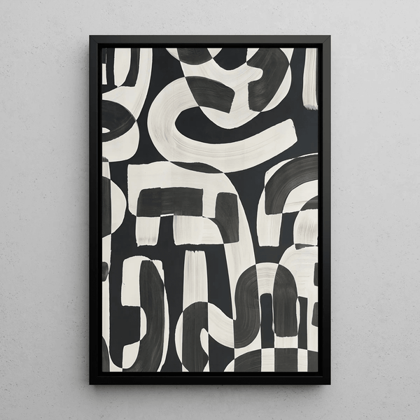 Tableau Design – Courbes Abstraites | Poster Noir et Blanc Géométrique Moderne | Affiche Minimaliste Élégante pour Salon ou Bureau