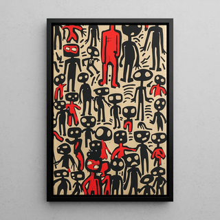 Tableau Pop Art – Figures Abstraites | Affiche Graphique Urbaine Rouge et Noire | Poster Brut et Contemporain pour Déco Artistique et Singulière