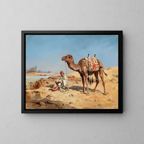 Arabisch schilderij in de woestijn - Tadeusz Ajdukiewicz — ingelijst kunstwerk aan de muur