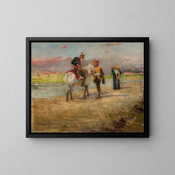 Oosterse scène op een landschap - Tadeusz Ajdukiewicz — ingelijst kunstwerk aan de muur