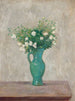 Bloemenmand in een vaas met groene bloemen - Tadeusz Makowski — weergave van het kunstwerk