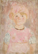 Kleine meisje in roze jurk en hoed schilderij - Tadeusz Makowski — weergave van het kunstwerk