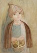 Kleine meisje met een mand peren - Tadeusz Makowski — weergave van het kunstwerk