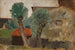 Fragment van een huis met twee bomen - Tadeusz Makowski — weergave van het kunstwerk