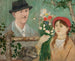Idylle près d'une clôture, autoportrait de fille avec des fleurs et un chien - Tadeusz Makowski — weergave van het kunstwerk