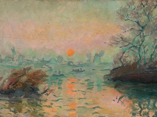 Landschapschilderij bij zonsondergang - Tadeusz Makowski — weergave van het kunstwerk