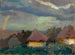 Landelijk landschap met een regenboog - Tadeusz Makowski — weergave van het kunstwerk