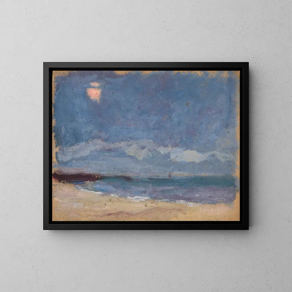 Maritiem schilderij met de zon achter een wolk - Tadeusz Makowski — ingelijst kunstwerk aan de muur