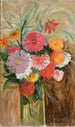 Zinnias en asters in een glazen vaas - Tadeusz Makowski | Reproduction — weergave van het kunstwerk
