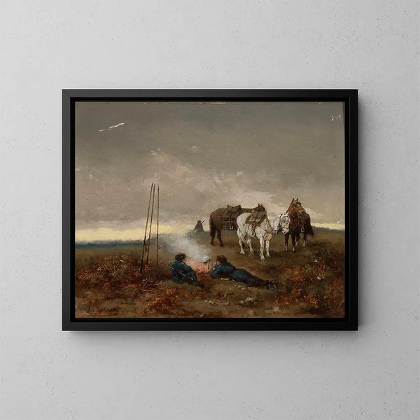 Cosaques en surveillance - Tadeusz Rybkowski — ingelijst kunstwerk aan de muur