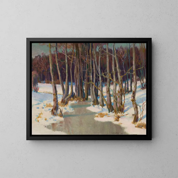 Ruisseau forestier en hiver - Teodor Ziomek — ingelijst kunstwerk aan de muur