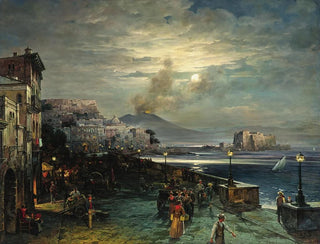 Theodor Groll - Naples a Pier at Night with a View of Vesuvius.webp