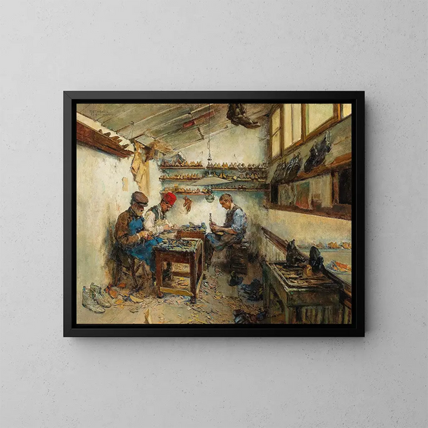 Atelier de cordonnier - Theodor Josef Ethofer — ingelijst kunstwerk aan de muur