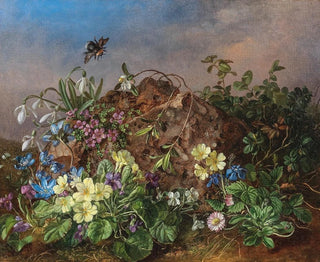 Lentebloemen met bij - Theodor Petter — weergave van het kunstwerk