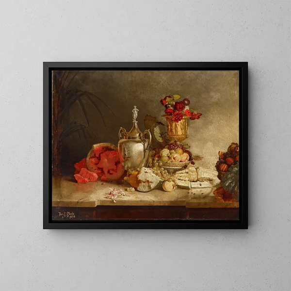 Natuurtafereel met fruit en een urn - Theodore Clement Steele — ingelijst kunstwerk aan de muur