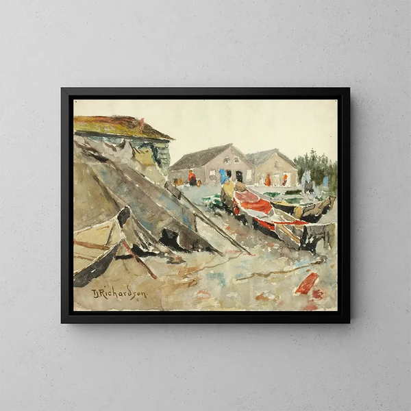 van de droge deksels op kano's - Theodore J. Richardson — ingelijst kunstwerk aan de muur