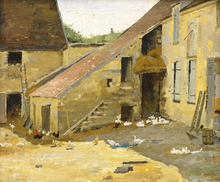 Boerderijplein met eenden - Theodore Robinson — weergave van het kunstwerk