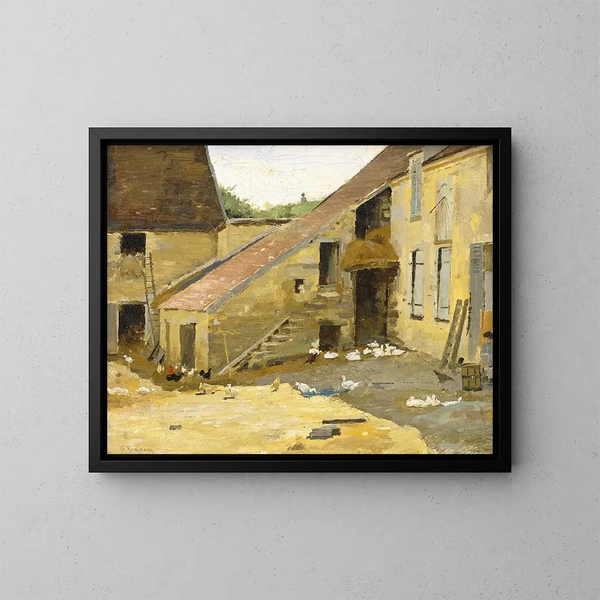 Boerderijplein met eenden - Theodore Robinson — ingelijst kunstwerk aan de muur