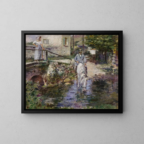 Pré Trognon en zijn dochter bij de brug - Theodore Robinson — ingelijst kunstwerk aan de muur