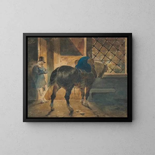 Trekpaard in de stallen - Théodore Géricault — ingelijst kunstwerk aan de muur