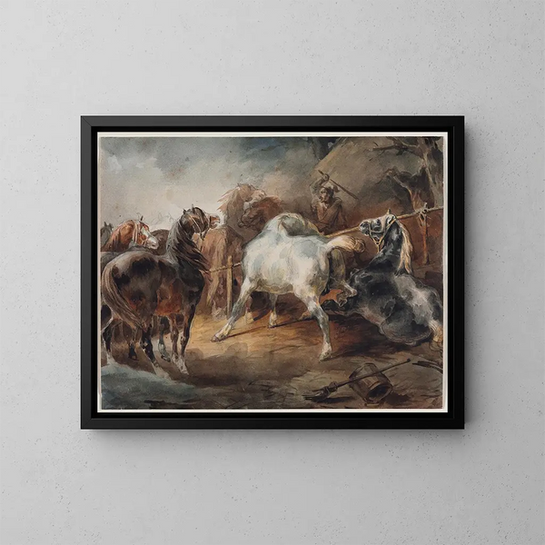 Gevechtshorses - Théodore Géricault — ingelijst kunstwerk aan de muur