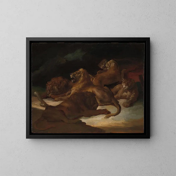 Leeuwen in een berglandschap - Théodore Géricault — ingelijst kunstwerk aan de muur