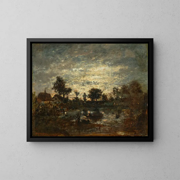 L'étang au coucher de soleil - Théodore Rousseau — ingelijst kunstwerk aan de muur