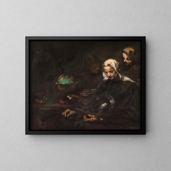 Bij de antiekhandelaar - Théodule Ribot — ingelijst kunstwerk aan de muur