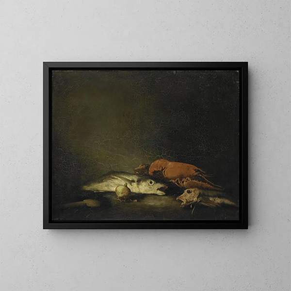 Natuurstudie met vissen en een kreeft - Théodule Ribot — ingelijst kunstwerk aan de muur