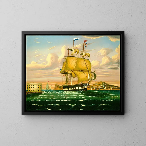 van een stoomschip dat het kasteel Williams passeert in de haven van New York - Thomas Chambers — ingelijst kunstwerk aan de muur